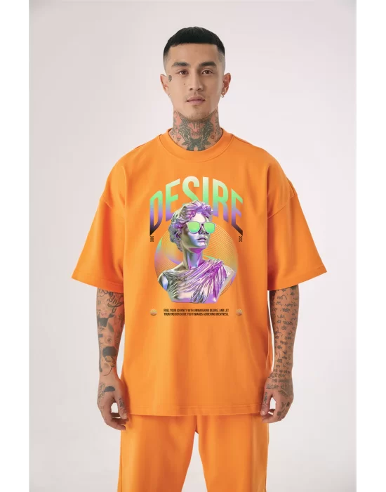 Erkek Desire Pamuklu Oversize Electric Orange Tişört