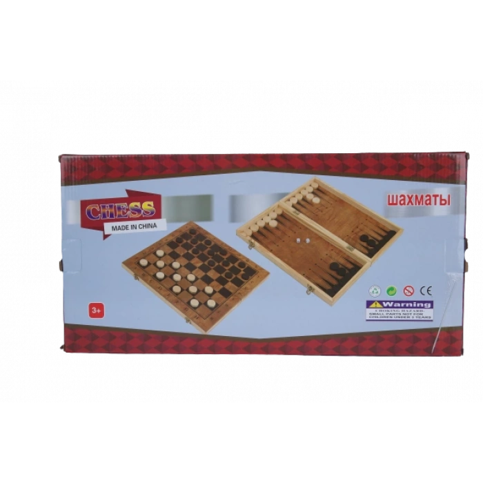 3ü 1 Arada Ahşap Satranç, Dama ve Tavla Seti - Orta Boy