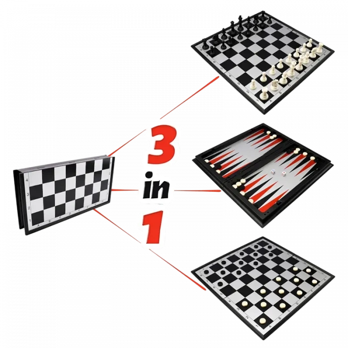 3ü 1 Arada Satranç, Tavla ve Dama Seti - Büyük Boy