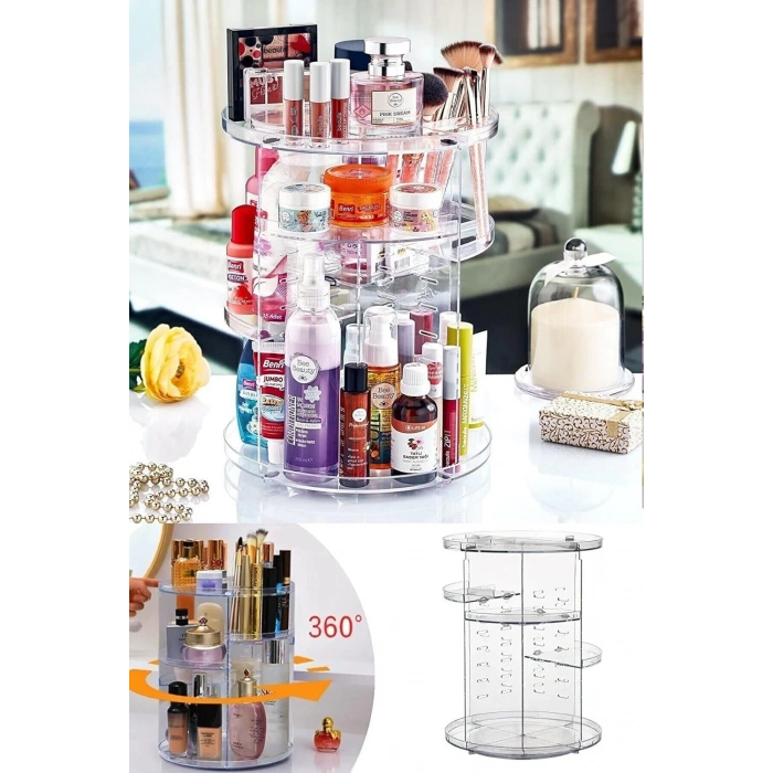 360 Derece Dönebilen Çok Amaçlı Şeffaf Organizer - Kozmetik, Makyaj, Mutfak Ürünleri ve Daha Fazlası!