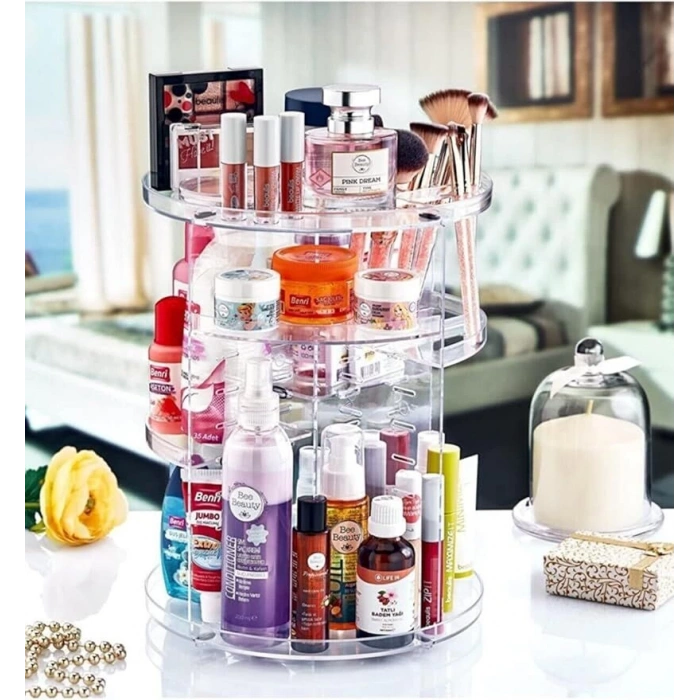 360 Derece Dönebilen Çok Amaçlı Şeffaf Organizer - Kozmetik, Makyaj, Mutfak Ürünleri ve Daha Fazlası!