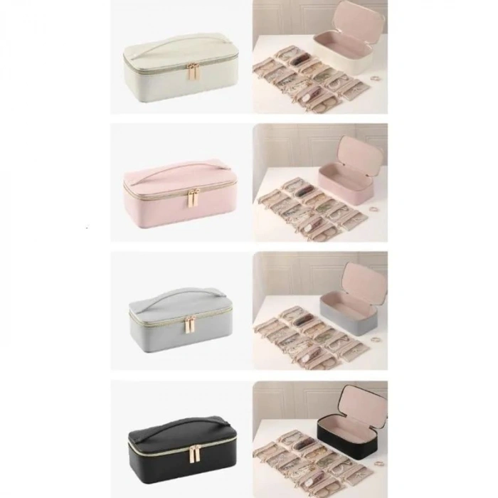 Deri Çok Bölmeli Portatif Takı ve Kozmetik Düzenleyici