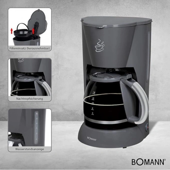 BOMANN Filtre Kahve Makinesi – Gri (900W)