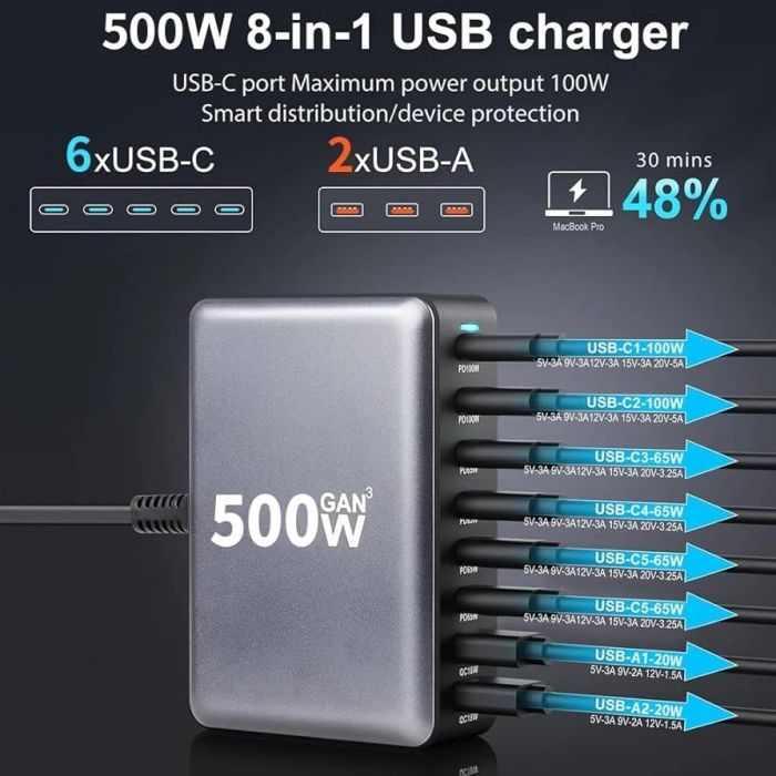 Botewo 8 Port 500W Adaptör