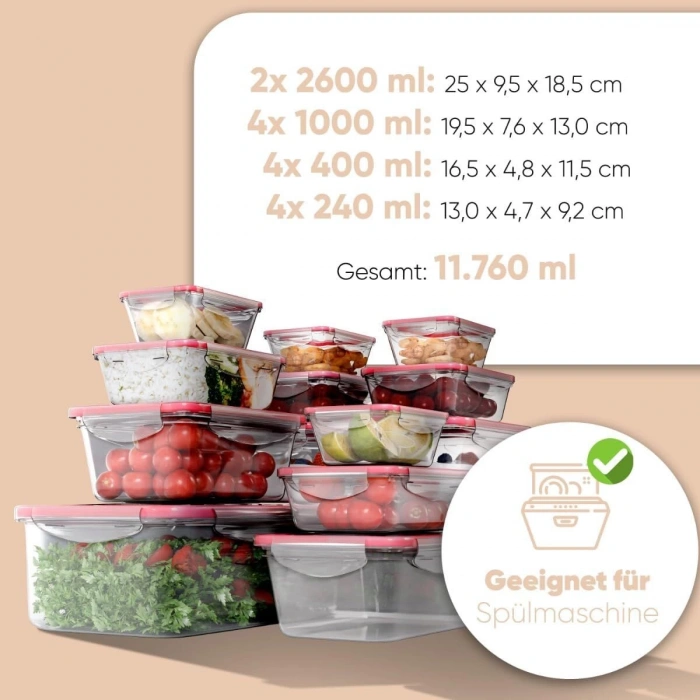 CLASSBACH 4 Hacimli 14 Parça Plastik Gıda Saklama Kabı Seti