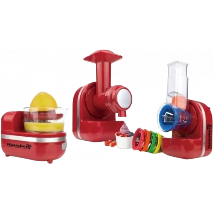 HAUSBERG 3ü 1 Arada Mini Mutfak Robotu | Dondurma Makinesi, Narenciye Sıkacağı, Rende & Doğrayıcı