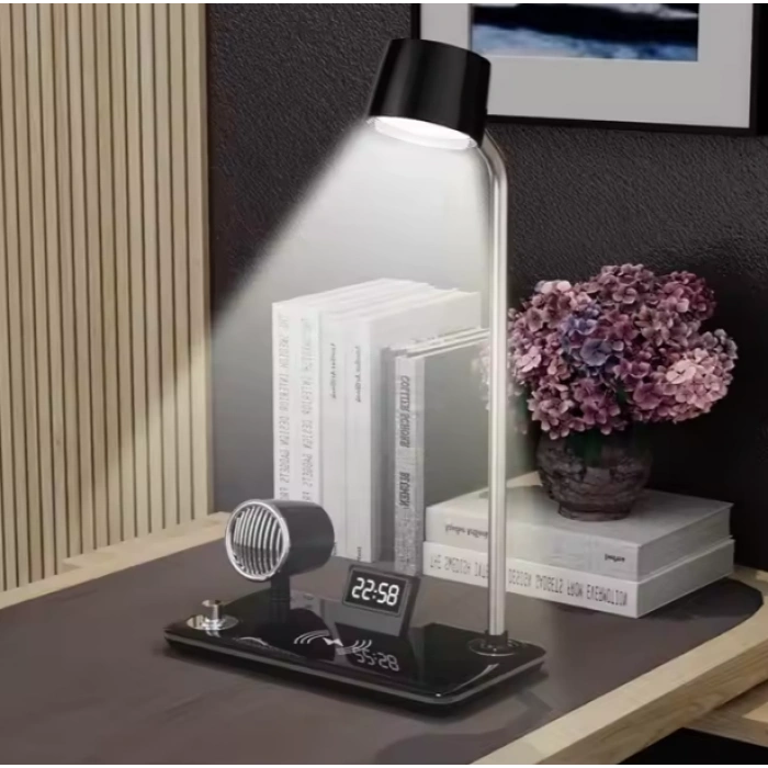 Kablosuz Bluetooth Hoparlörlü Alarm Saatli Masa Lambası - Clark Lamba, Dokunmatik Kontrol ve Uygulama Desteği