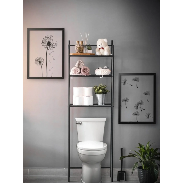 Klozet Üstü 2 Katlı Metal Raf – Siyah Banyo Düzenleyici
