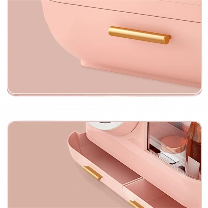 LED Işıklı Makyaj Aynası, Mini Fan ve Kozmetik Düzenleyici (USB Şarjlı)