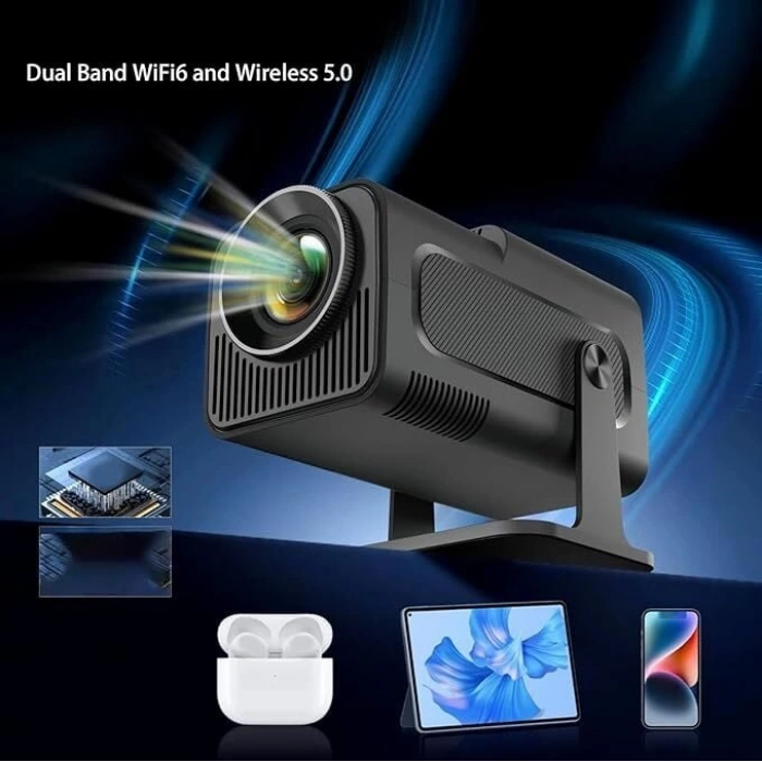 Mini Projektör, 4K 1080P Full HD Destekli Taşınabilir Projektör - Akıllı Projektör ile Evinizde Sinema Keyfi