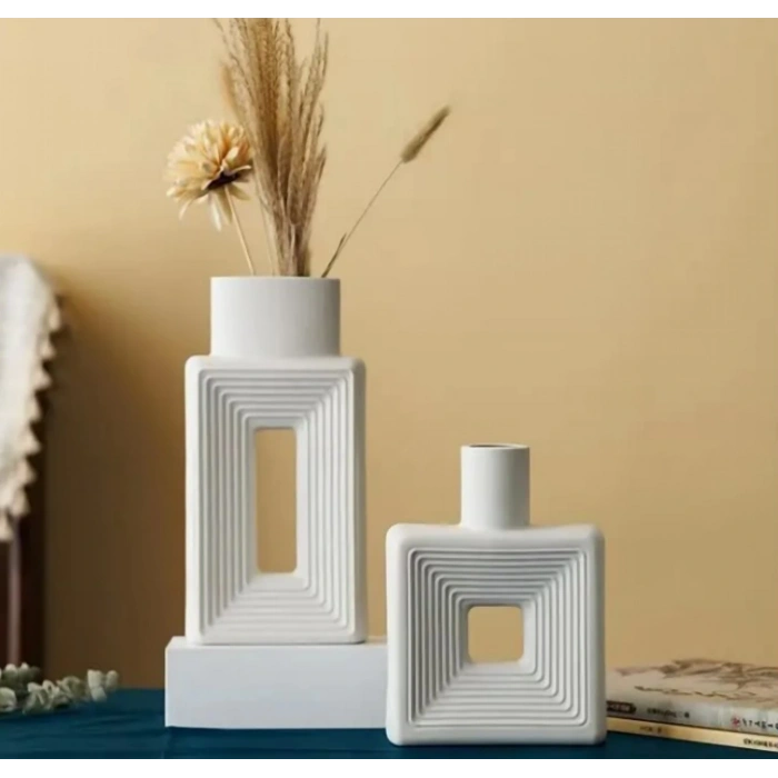 Modern Geometrik Seramik Vazo - Kare