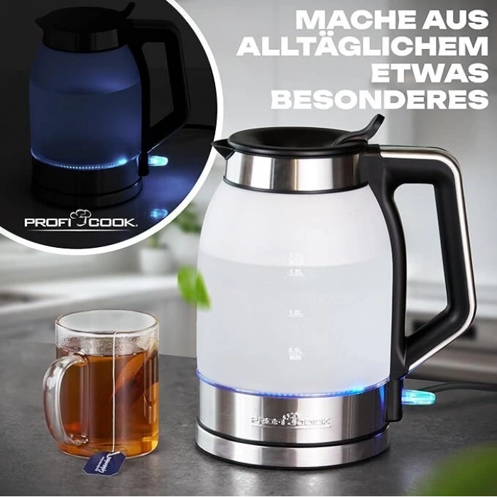 PROFICOOK Cam Işıklı Su Isıtıcı / Kettle (1,7 L, 2200 W)