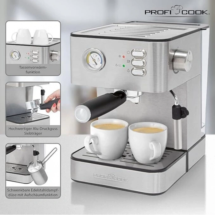 PROFICOOK Espresso Makinesi (850 W, 20 Bar Basınç)