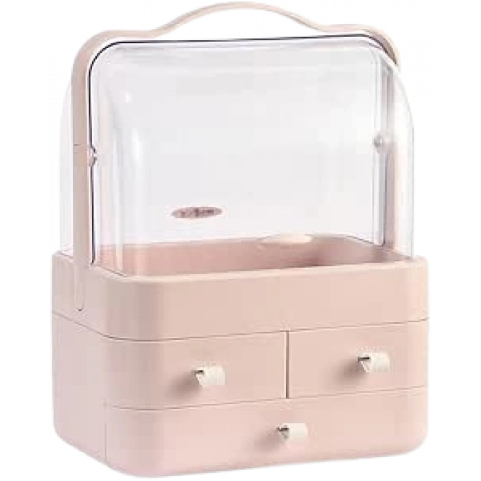 Şeffaf Kapaklı ve Çekmeceli Kozmetik Düzenleyici, Makyaj Fırça ve Takı Saklama Kutusu, Geniş Kapasiteli