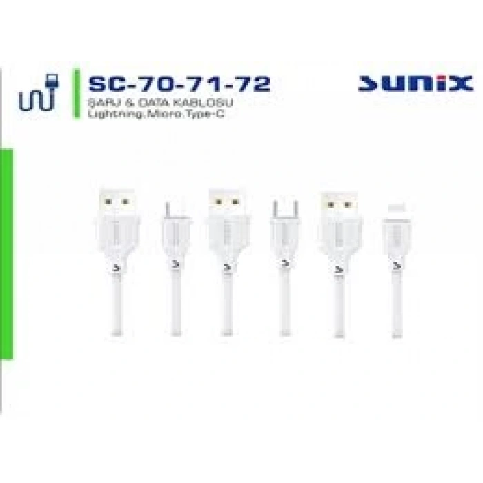 Sunix SC-70 / SC-71 / SC-72 Hızlı Şarj Kablosu