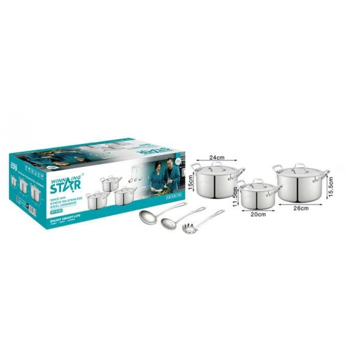 Winning Star 6 Parça Paslanmaz Çelik Tencere Seti