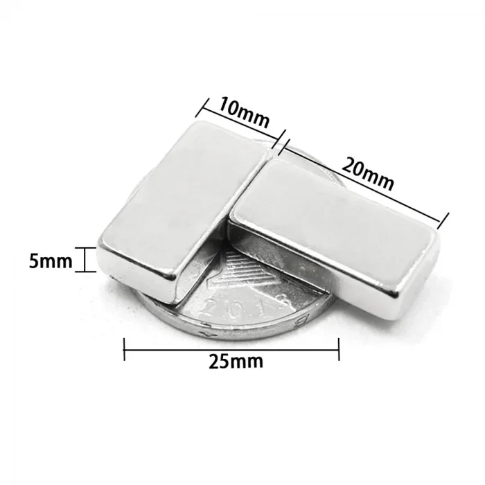 10 Adet 20x10x5 mm Neodyum Magnet N35 Güçlü Mıknatıs Köşeli ve Dayanıklı Nikel Kaplama