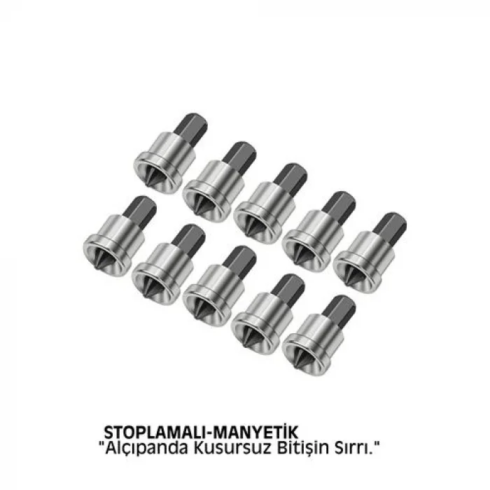 10 Adet Alçıpan Bits Uç Seti - Manyetik Ph2 Krom Çelik 25mm Vidalama Başlığı
