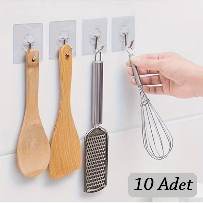 10 ADET Kendinden Yapışkanlı Şeffaf Askı (5047)