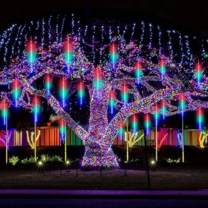 10'lu 45 CM Uzunluğunda Plastik Meteor 2m Kablo LED USB RGB Ağaç Işığı – Renk Değiştiren Asmalı Dekoratif Bahçe ve Dış Mekan Aydınlatması (5047)