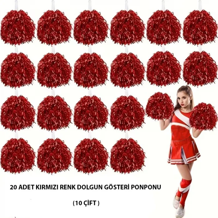 10 Çift ( 20 Adet ) Kırmızı Renk 23 Nisan 19 Mayıs 29 Ekim Okul Gösteri Ponponları