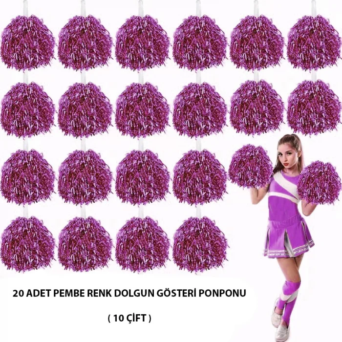 10 Çift ( 20 Adet ) Pembe Renk 23 Nisan 19 Mayıs 29 Ekim Okul Gösteri Ponponları