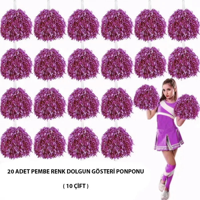 10 Çift ( 20 Adet ) Pembe Renk 23 Nisan 19 Mayıs 29 Ekim Okul Gösteri Ponponları (5047)