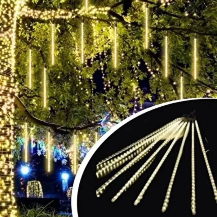 10lu 45 cm Plastik Meteor LED USB 2M Kablo Sarı Renk Ağaç Işığı – Renk Değiştiren Asmalı Dekoratif Bahçe ve Dış Mekan Aydınlatması