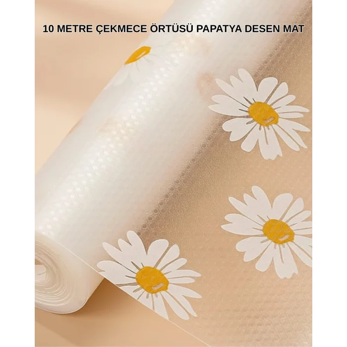 10 Metre Papatya Desenli Dolap İçi Kaymaz Koruyucu Mat