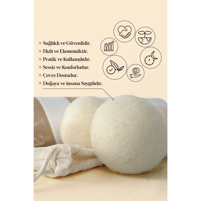 %100 Doğal Merinos Yünü Çamaşır Makinesi Yün Kurutma Topu