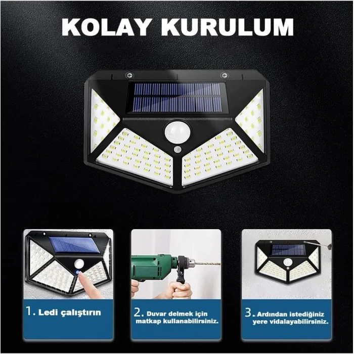 100 Led DIŞ Mekan Solar Aydınlatma Fotoselli Solar Lamba Hareket Sensörlü