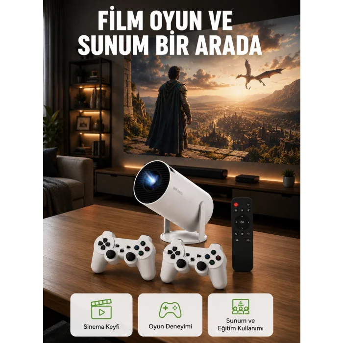 10.000 Oyun Destekli, Çift Kollu 4K Projeksiyon – HDMI, USB, AUX, Ethernet Yok Yeni Nesil