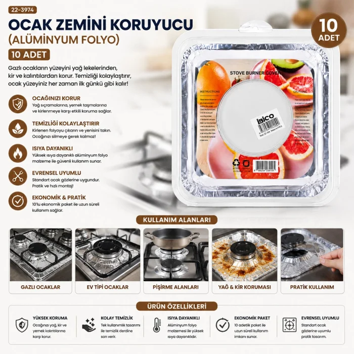 10PCS 20.5CM OCAK ZEMİNİ KORUYUCU ALÜMİNYUM FOLYO (5047)