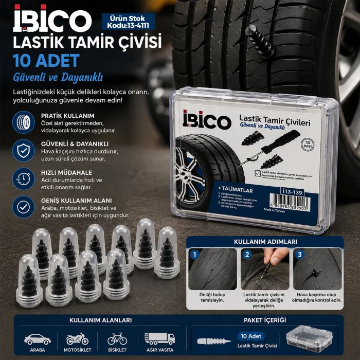 10PCS ŞEFFAF PLASTİK KUTULU LASTİK TAMİR ÇİVİSİ (5047)