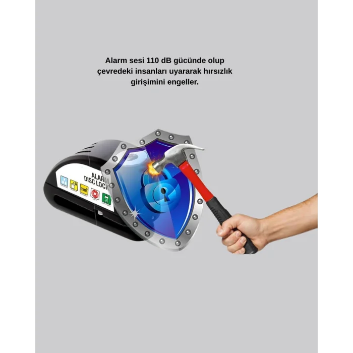 110 dB Alarmlı Disk Fren Kilidi Su Geçirmez Çelik Gövde Motosiklet Güvenlik