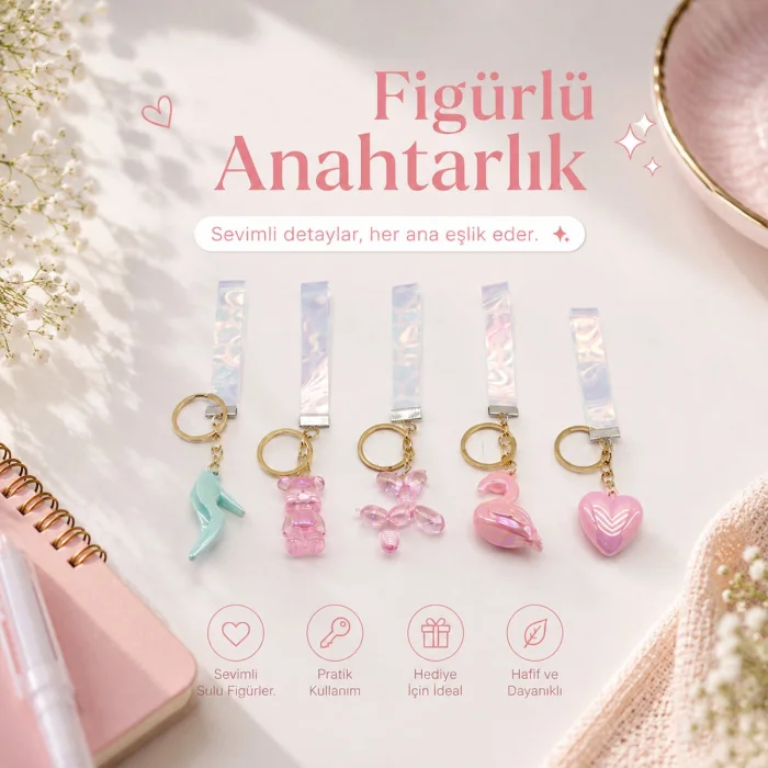12 ADET FİGÜRLÜ ANAHTARLIK MİX = DESEN - RENK (5047)