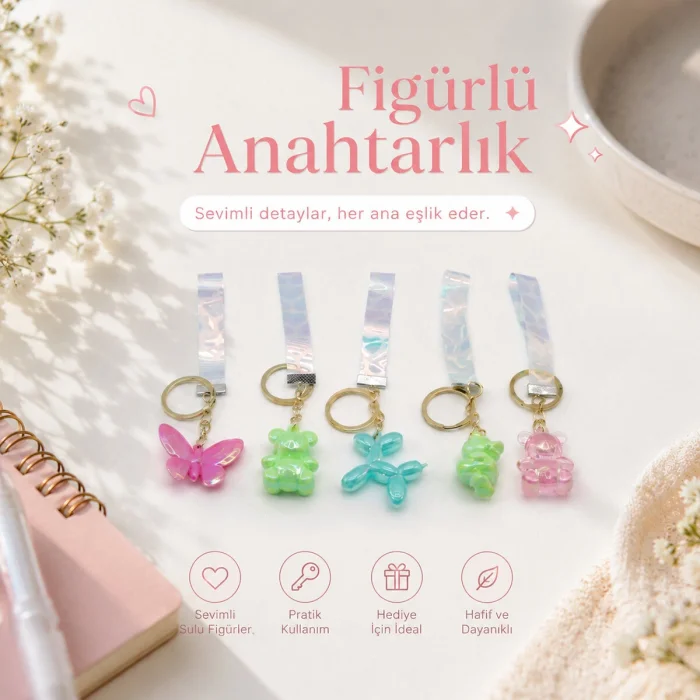 12 ADET FİGÜRLÜ ANAHTARLIK MİX = DESEN - RENK (5047)
