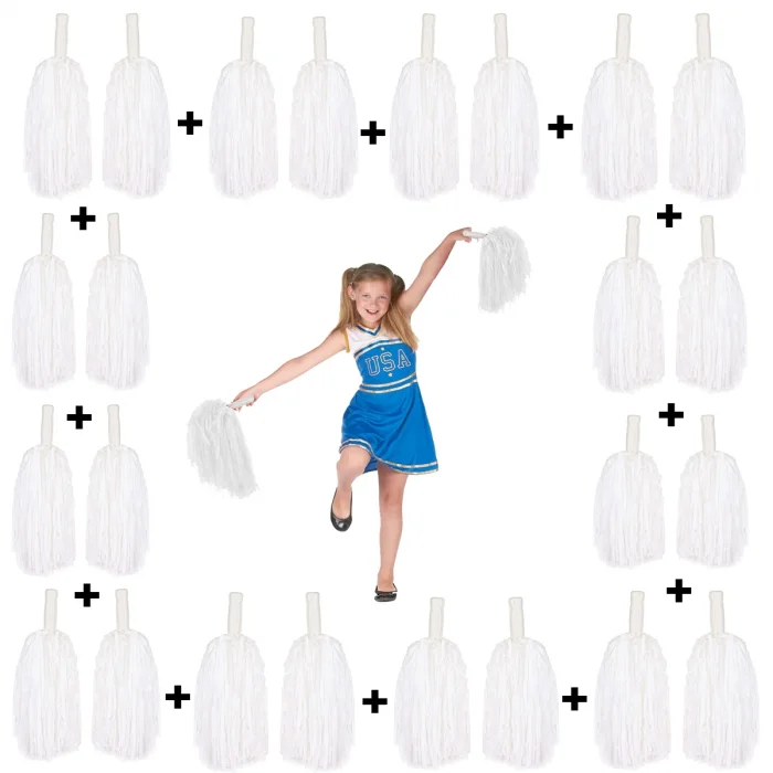 12 Çift ( 24 Adet ) Beyaz Renk 23 Nisan 19 Mayıs 29 Ekim Okul Gösteri Ponponları (5047)