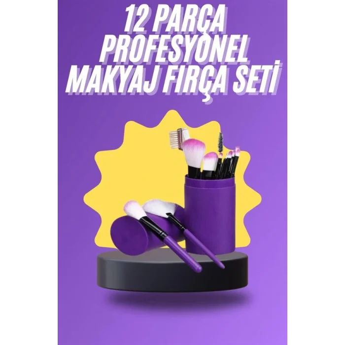 12 Parça Makyaj Fırça Seti Profesyonel Fondöten Allık Far Kontür Fırçası