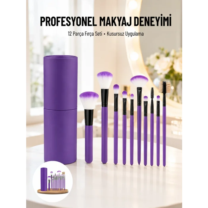 12 Parça Makyaj Fırçası Yumuşak Kıllı Profesyonel Fırça Seti Yüksek Kaliteli Pürüzsüz