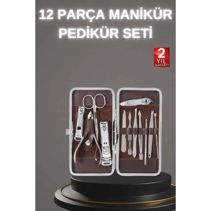 12 Parça Paslanmaz Çelik Kompakt ve Taşınabilir Manikür Makası Tırnak Makası
