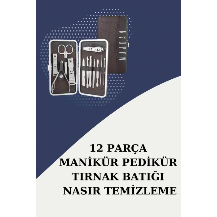 12 Parça Paslanmaz Çelik Kompakt ve Taşınabilir Manikür Makası Tırnak Makası