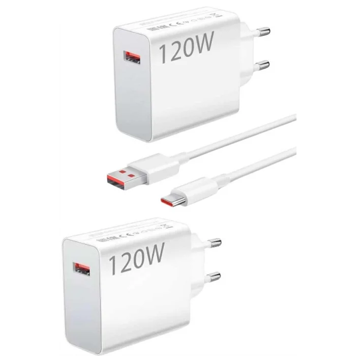 120 Watt Turbo Hızlı Şarj Aleti Seti Hızlı Şarj Adaptörü Beyaz