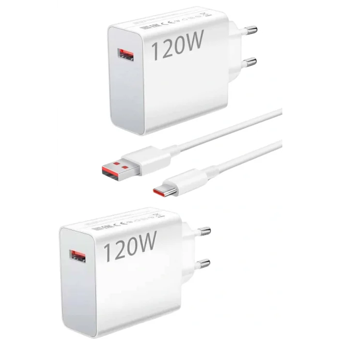 120 Watt Turbo Hızlı Şarj Aleti Seti Hızlı Şarj Adaptörü Beyaz