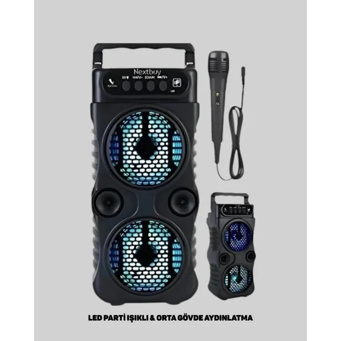 1200 mAh Şarjlı LED Işıklı Bluetooth Hoparlör – FM Radyolu, Hafıza Kart Destekli