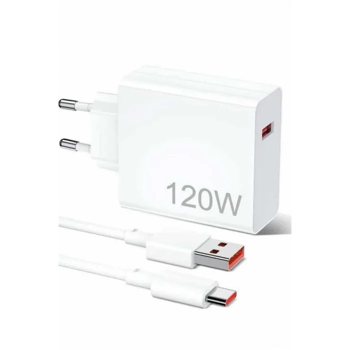 120W Şarj Aleti Hızlı Çift Turbo Şarj Aleti Seti Beyaz