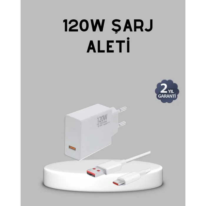 120W Süper Hızlı Şarj Adaptörü – Type-C Kablo Dahil, Yüksek Voltaj Korumalı