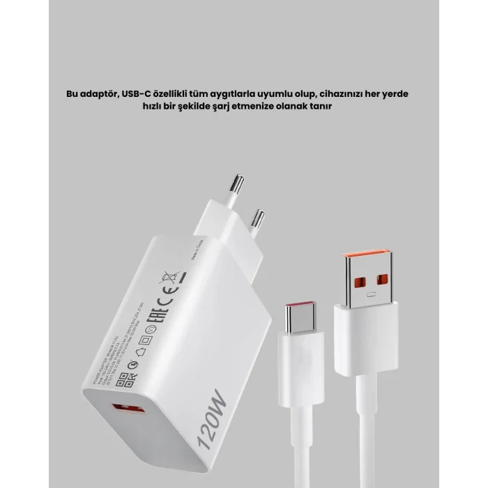 120W Ultra Hızlı Şarj Adaptörü USB-C Destekli Güçlü Şarj Teknolojisi