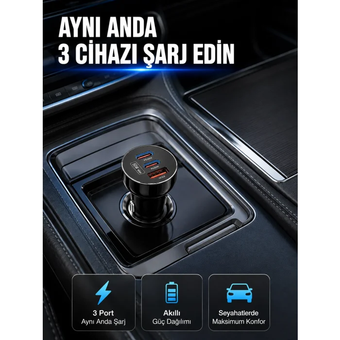 12V 24V Uyumlu 60W Araç İçi Şarj Adaptörü Çoklu Hızlı Şarj Cihazı