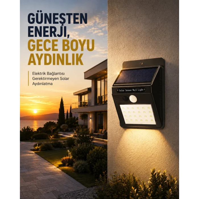 144 LEDli Geniş Aydınlatma Alanına Sahip Güneş Enerjili Güvenlik Lambası